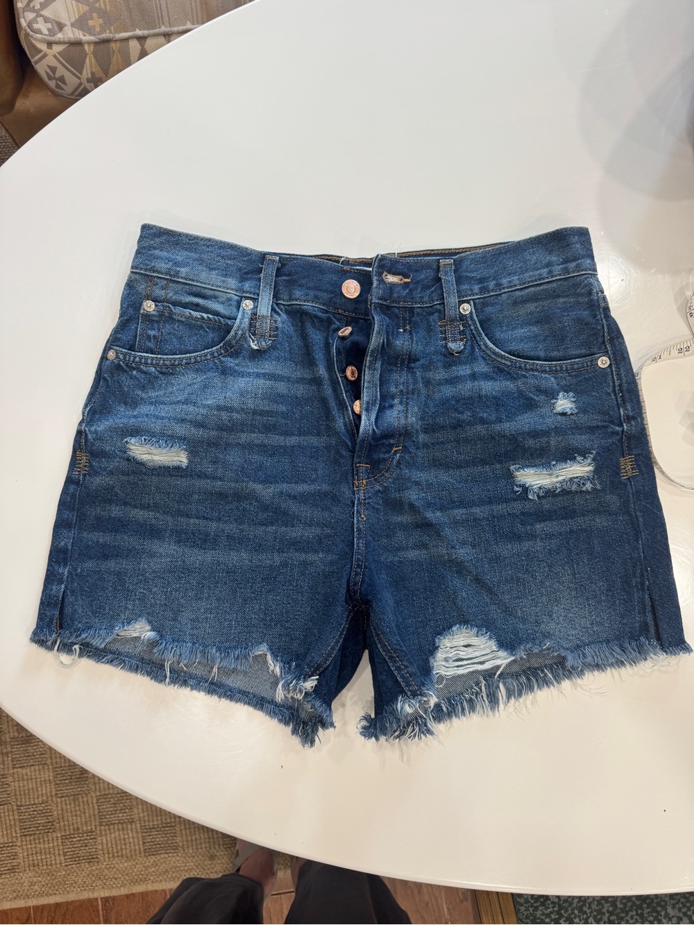 We The Free Distressed Dark Blue High-Rise Denim Shorts